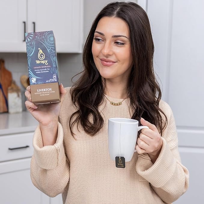 Térapy Ceylon LIVERTOX Organic Herbal Tea Bags | Helps with Liver Kidney Cleanse Detox & Repair | 100% Natural Ayurvedic Ingredients including Turmeric, Aloe Vera and Lemongrass | 20 Individually Wrapped Tea Bags
