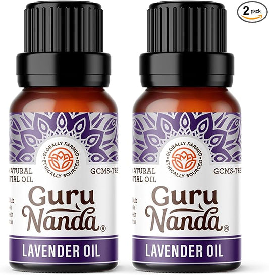 GuruNanda Lavender Essential Oil, 100% Pure, Natural & Undiluted Aromatherapy Oil for Diffusers, Massage & DIY Recipes, Aids in Feeling of Relaxation and Calmness (2X0.5 Fl Oz)