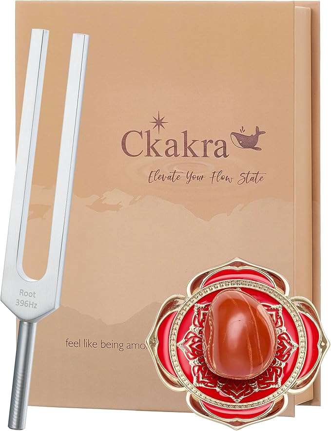 Ckakra Solfeggio Frequencies Tuning Fork Kit with Natural Crystal,396hz,Inner Peace,Thank you gifts for women,meditationg beginner,Red Root