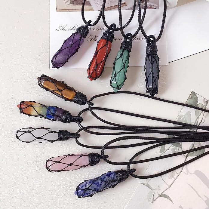 EDEN'S CALL Hexagonal Crystal Point Pendant Necklace for Unisex Adjustable Dainty Natural Stone Pendulum Amulet for Good Luck