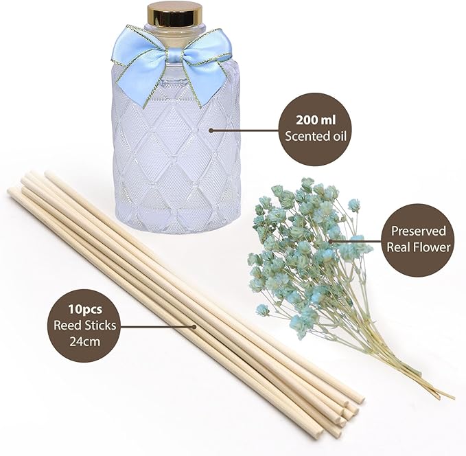 UCC Premium Reed Diffuser Set with Preserved Flower Reed Sticks, 6.76 fl oz Highly Scented Room Diffuser Home Fragrance Essential Oil Reed Diffuser for Bedroom Bathroom Home Décor Office