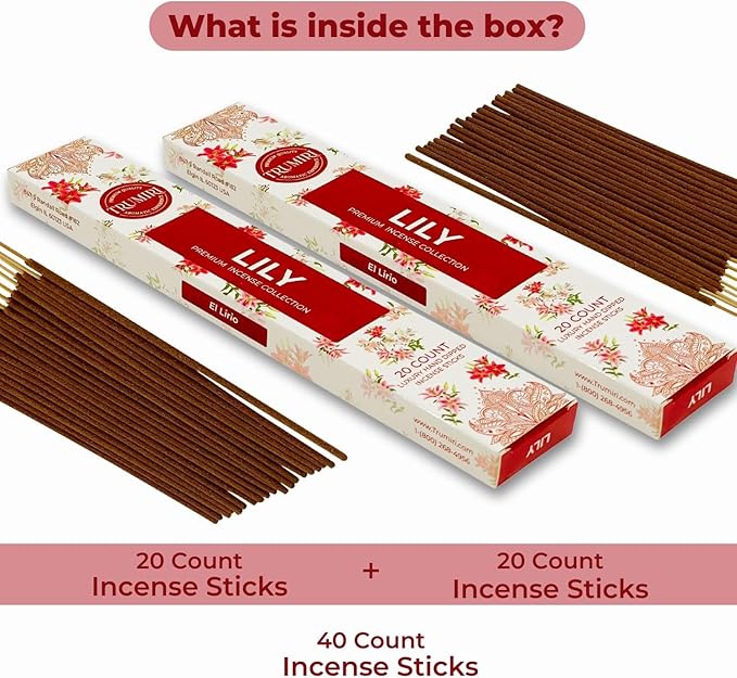 Lily Incense Sticks - Total 40 Insence-Sticks - Dual Pack of 20 Insense - Inciensos - Inscents - Natural Non Toxic Ingredients - Incents - Incence - Inscense - Insents