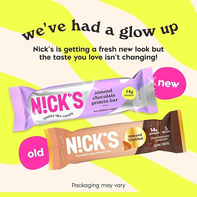 Nick's Protein Bars Almond Chocolate | 14g protein | 220 calories | Low Carb Keto Friendly Snacks No Added Sugar (Multipack 24 bars x 50g)
