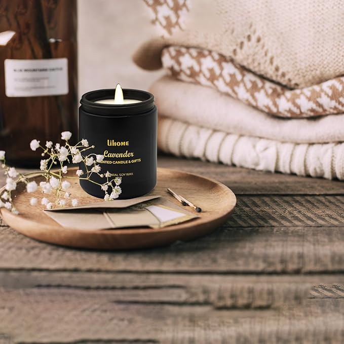 Candles Gifts for Men - Room Decor for Men, Natural Soy Wax Candles for Home Scented, Lavender Black Candles