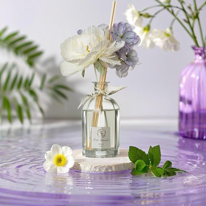 Reed Diffuser Set, Pretty Valley Home Dried Flowers Diffuser 120Ml / 4.05 fl OZ Gift Box - Includes Sticks, Long Lasting Fragrance Oil and Glass Bottle for Office Living Room Decor (Wild Bluebell)