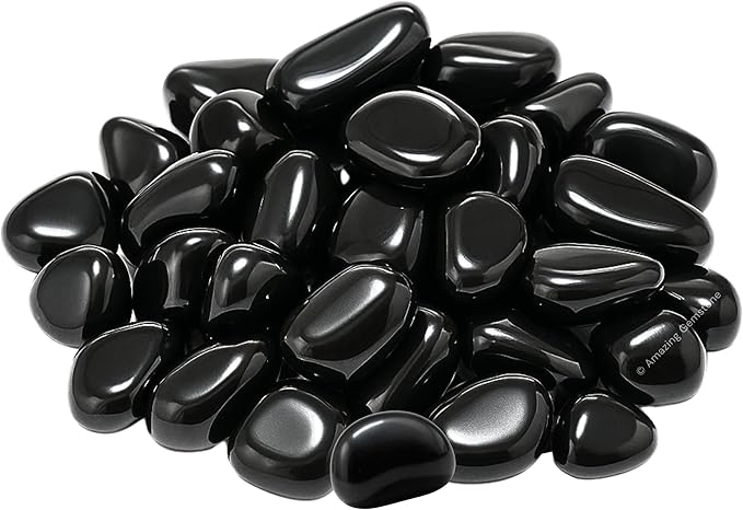 Amazing Gemstone Black Agate Crystals and Healing Stones Tumbled - 1 oz, Natural Healing Stones for Energy Balance, Stress Relief - Premium Polished Gems Rocks for Meditation and Wellness
