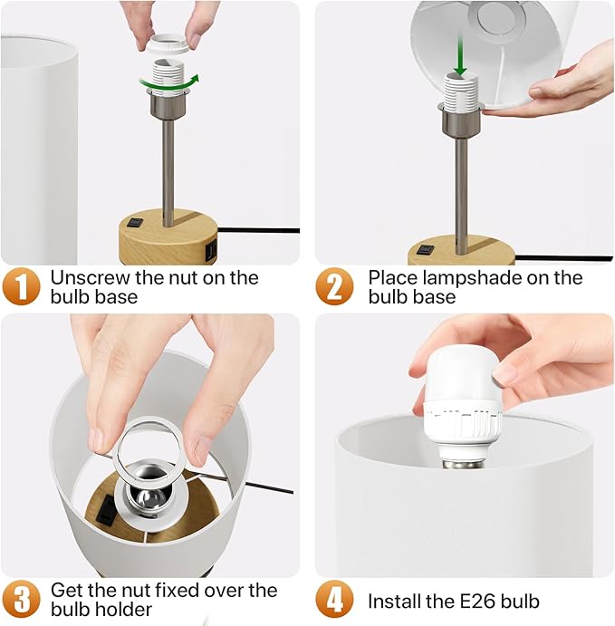 KPQ Small Bedside Lamp Touch Control Table Lamp with USB A+C Charging Ports & AC Outlet 3-Way Dimmable Nightstand Lamp with Linen Fabric Shade for Bedroom Living Room