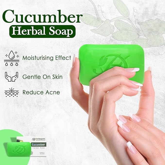 HERBOGANIC Cucumber Herbal Soap | Pack of 6 of 5oz soap Bar | Ideal for Men and Women, Soothing and Nourishing Soap for Moisturization