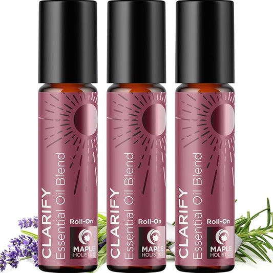 Maple Holistics Headache Essential Oil Roll On - Clarify Blend with Aromatherapy Oils Peppermint Rosemary and Lavender for Skin Relaxation Self Care 3-Pack