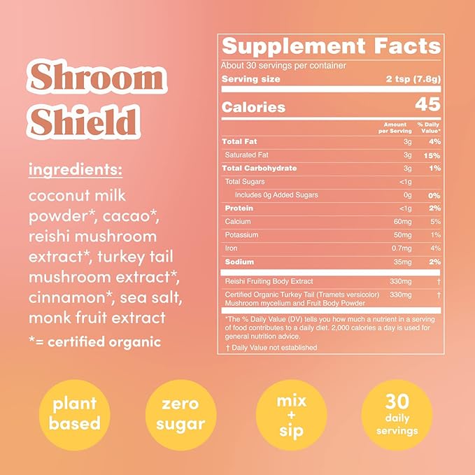GOLDE Shroom Shield - Plant Based Superfood Blend w/Turkey Tail Mushroom & Reishi Mushroom Extract - Stress Defense - Antioxidants & Prebiotics - Vegan, Keto, & Sugar-Free Hot Cocoa - 30 Servings