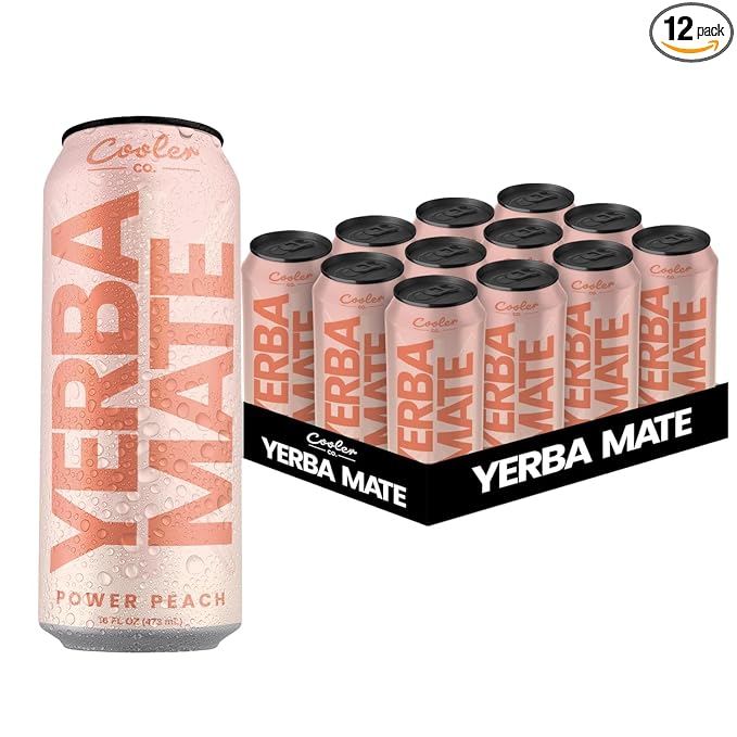 COOLER CO. | YERBA MATE | 12 Pack | 100% Organic Yerba Mate Caffeine | 150 mg Caffeine | 3 Organic Ingredients | Natural Ingredients | No Artificial Colors or Stimulants | Power Peach Flavor