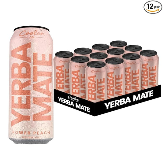 COOLER CO. | YERBA MATE | 12 Pack | 100% Organic Yerba Mate Caffeine | 150 mg Caffeine | 3 Organic Ingredients | Natural Ingredients | No Artificial Colors or Stimulants | Power Peach Flavor
