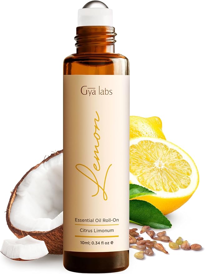 Gya Labs Lemon Essential Oil Roll On - 0.34 Fl Oz - Travel Size Roller for Camping, Skin, Aromatherapy Relief, Convenience