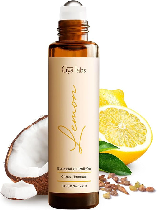 Gya Labs Lemon Essential Oil Roll On - 0.34 Fl Oz - Travel Size Roller for Camping, Skin, Aromatherapy Relief, Convenience