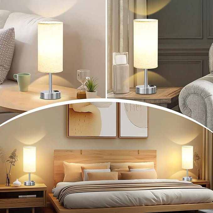 Dicoool Touch Table Lamp for Bedroom Nightstand - Bedside Lamp with USB-C USB-A Charging Ports White, 3 Way Dimmable Small Desk Lamp for Bedroom, Dorm Room, Office, Living Room, Reading, Bathroom