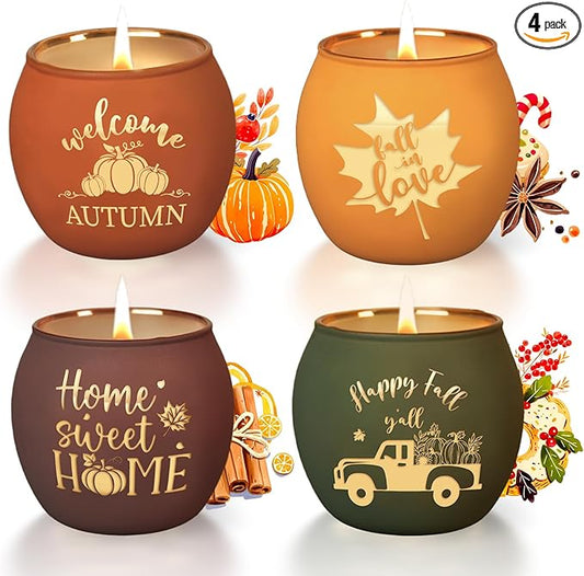 Lanpn Fall Scented Candles Gift Set 4 Pack 16oz Soy Wax Jar Candles Thanksgiving Aromatherapy Candle Autumn Home Table Decor Glass Votive Candle Holder Tabletop Centerpiece Farmhouse Decoration