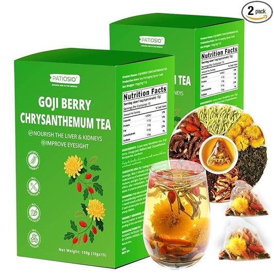 Goji Berry Chrysanthemum Tea - Dandelion Wolfberry Tea for Liver Cleanse & Detox, 8 Excellent Raw Material - Liver Health Chinese Herbal Tea Bags - Vegan, Sugar-Free & Caffeine-Free (2Box(30Bags))