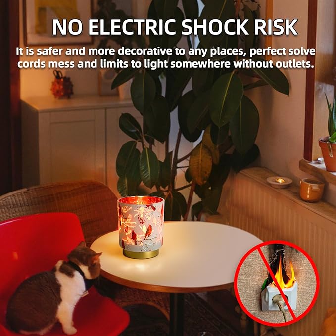 7'' Battery Operated Lamp Timer, Decorative Cordless Table Lamps for Area No Plug, Battery Powered Accent Lamp for Kitchen/Entryway/Corner Shelf/Living room, Nightlight For Bathroom/Bedroom(Red)