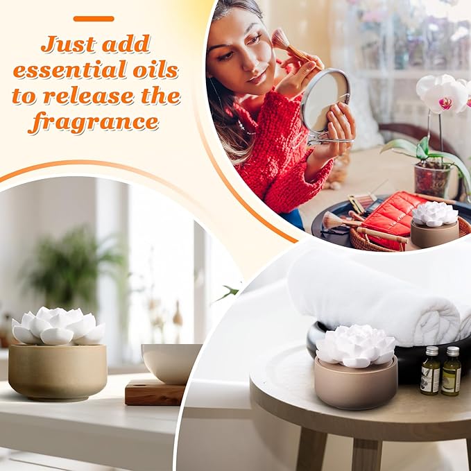 Honeydak 2 Pcs Flower Passive Essential Oil Diffuser Stone White Ceramic Porcelain Floral Diffuser with Container Non Electric Handmade Decorative Tabletops Home Decoration Christmas (Succulent)
