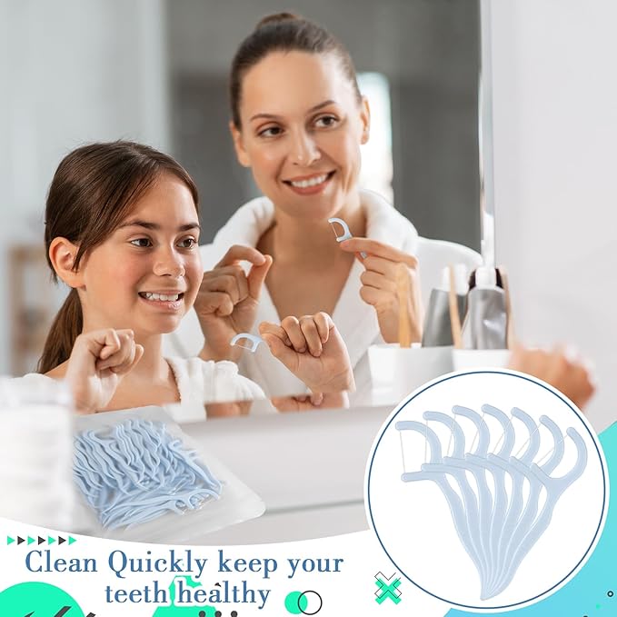 Baderke 600 Count Floss Picks Bulk Dental Flossers Picks for Adults Non Breakable Tooth Picks Flossers Teeth Cleaning Dental for Family Pack Travel(Light Blue)