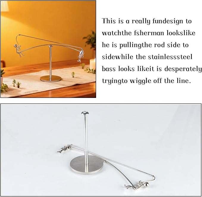 Kinetic Fishing Sculpture - Fisherman Balancing Kinetics Sculpture, Balance Art for Your Space, Stainless Steel Kinetic Balancing Desk Toy for Home Office Art Deco (1PCS)