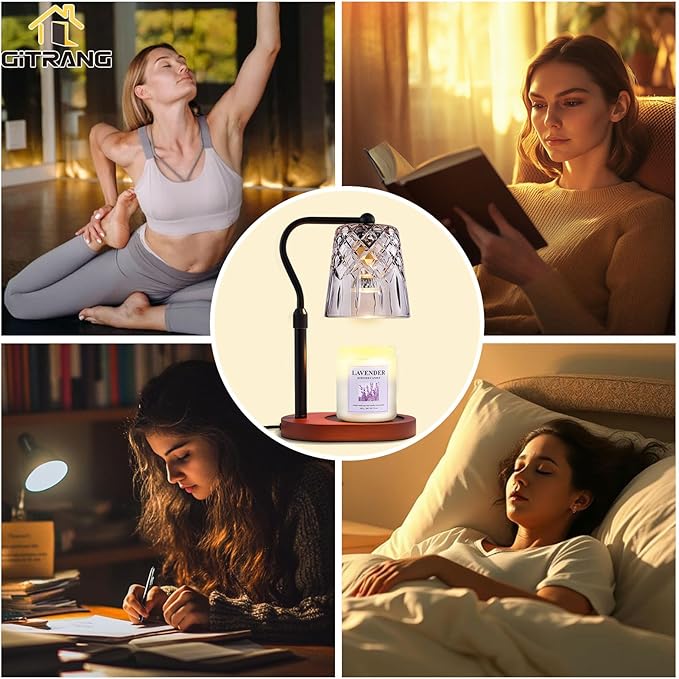 Candle Warming Lamp with Timer Dimmer, Adjustable Height Electric Wax Melt Warmer for Jar Candles with 3 Bulbs, Mother's Day Women's Home Decor Gift, Oval Base with Black Pole