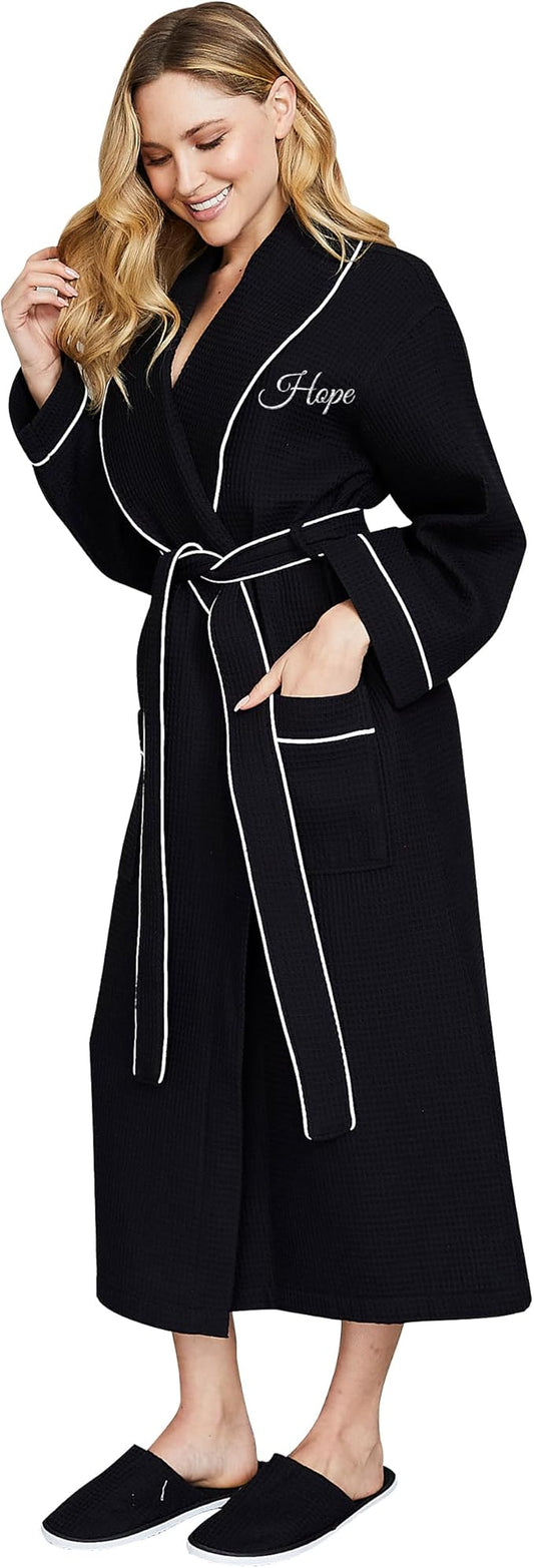 Lotus Linen Waffle Robes for Women - Lightweight Cotton Kimono Bathrobe - Long Soft Spa Bath Robe