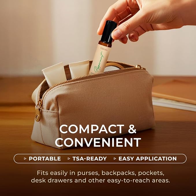 Gya Labs Peppermint Essential Oil Roll On - 0.34 Fl Oz - Travel Size Roller for Camping, Skin, Aromatherapy Relief, Convenience