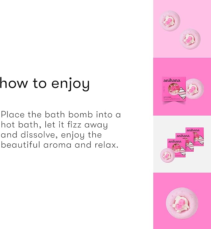 ANIHANA Bath Bomb with Coconut Oil, Paraben Free, Hand-Crafted Luxury Fizzers, Refreshing Raspberry Marshmellow Scent, 6.3 oz