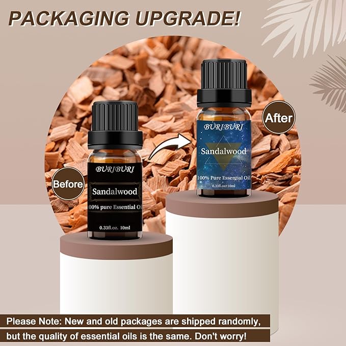 BURIBURI Sandalwood Oil Essential and Vanilla Essential Oil Gift Set, 100% Pure, Undiluted, Natural, Organic Aromatherapy Essential Oils 10ML