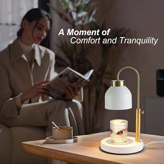 Hasun Candle Warmer Lamp, Safe Electric Candle Warmer Lamp with Timer and Adjustable Height/Heat, 2-8H Timer No Flames Dimmable Scented Candle Lamp for Jar, Candles Warmer with 2 Bulbs (White03)