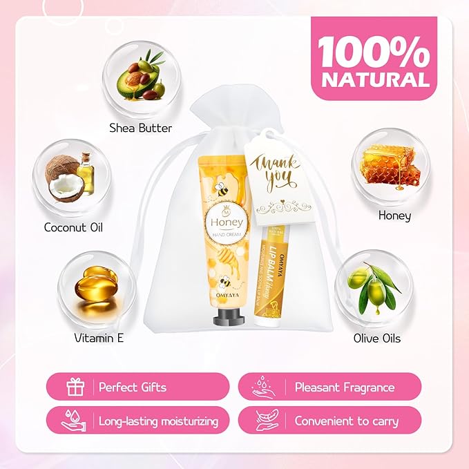 20 Pack Bulk Gifts, Lip Balm Bulk and Hand Cream Gift Set With Organza Bag Thank You Card,Thank You Gifts,Bridal Wedding Favors & Baby Shower Wedding Gifts For Guests, Christmas Gift Stocking Stuffers