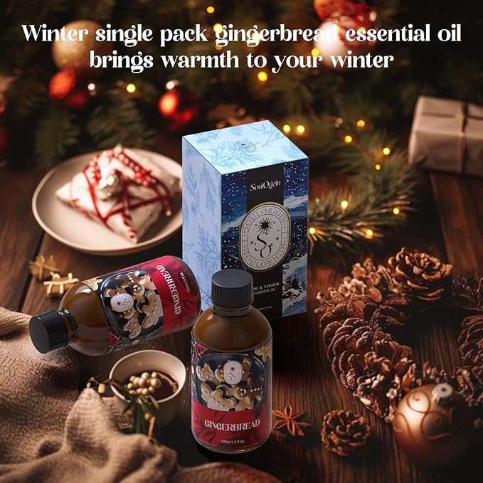 Winter Gingerbread Essential Oil 120ml (4 Fl Oz), Natural Holiday Fragrance Oils for Aromatherapy Essential Oil Diffuser, Fragrance Lamps Humidifier, Massage, Candle Making