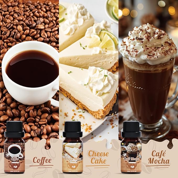 Coffee Fragrance Oil Set, Premium Essential Oils for Diffusers for Home, Blueberry Muffin, Café Mocha, Hot Chocolate, Coffee and More, Candle Scents for Candle Making, DIY Soaps, Aromatherapy