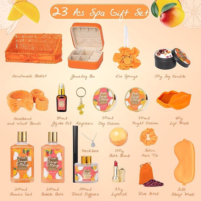 Christmas Gifts for Women - 23-Piece Bath & Body Gift Basket Set for Women, Bath Gift Set, Spa Gift Basket Set | Mothers Day Gifts for Mom, Valentine's, Birthday Gifts, All Occasion Present for Her