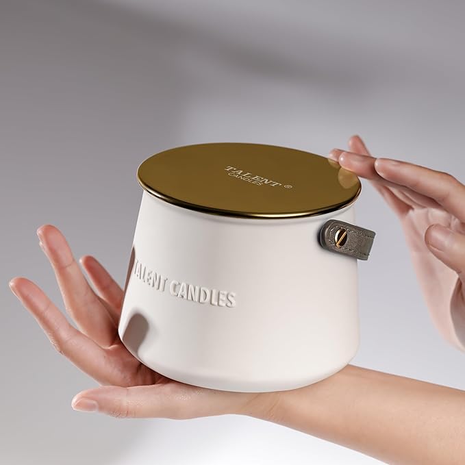 Candles for Home Scented - Scandinavian Style 3 Wick Candle - Long-Lasting Ceramic Candle Jar - Soy Candles Non Toxic with Minimalist Design - Teak Mahogany