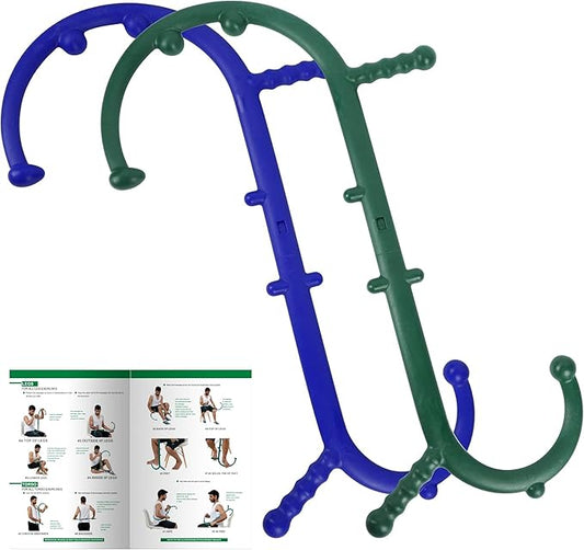 2 Pack Massage Trigger Point Cane, Body Deep Tissue, Handheld Back, Neck, Shoulder, Leg and Feet Massager Rod, Muscle Release Tool Self Massage Hook Cane Gifts for Women & Men, Blue & Green