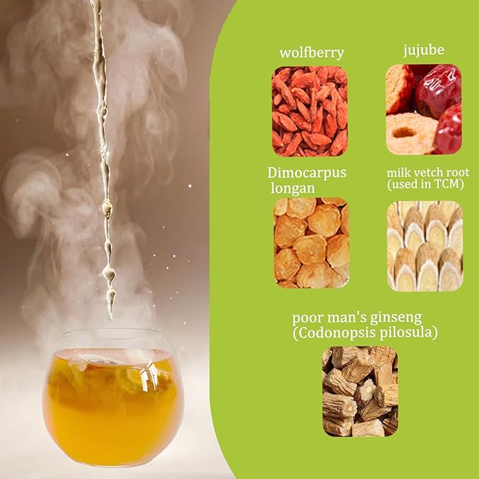Astragalus, Codonopsis, Longan Natural herbal tea for stomach health. Jujube for Liver & Kidney Health, Roasted Detox Herbal Tea. Support Digestion & Boost Immune System, Caffeine Free.(1 Pack/25 Bags）