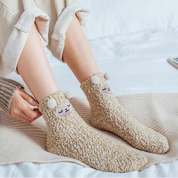 LINEMIN Womens Fuzzy Socks Cozy Fluffy Winter Warm Slipper Socks Microfiber Soft Home Sleeping Socks