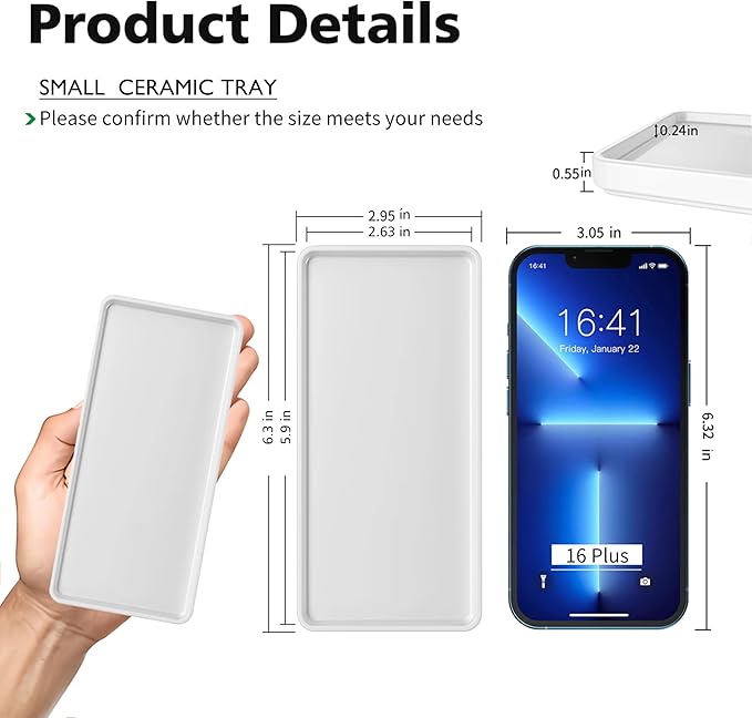 Gurygo 2 Pack 6" Bathroom Tray for Counter - Ceramic Vanity Trays for Bathroom - Small Rectangle Ceramic Tray - Kitchen Soap Trays for Kitchen Counter (White, Set/2)