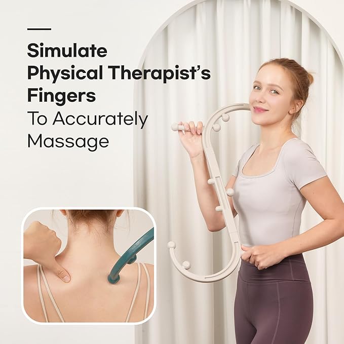 HubiCare Massage Stick, Trigger Point Cane, Body Deep Tissue, Handheld Back, Neck, Shoulder, Leg and Feet, Muscle Release Tool Self Massage Hook Cane for Women & Men (Beige)