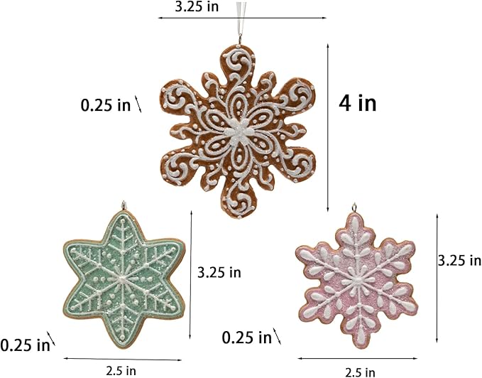 Braxio Gingerbread Snowflake Ornaments - Christmas Figurine Ornaments Decorative Hanging Ornaments for Christmas Tree Set of 3