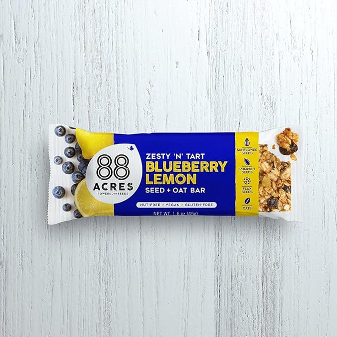 88 Acres Granola Bars | Blueberry Lemon | Gluten Free, Nut-Free Oat and Seed Granola Bar | Vegan & Always Non GMO | 12 Pack