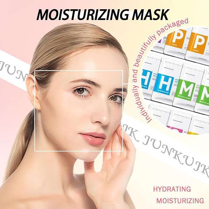 12PCS Hydrating Facial Sheet Mask,Moisturizing Face Masks Skincare Gift Set,Long Lasting Face Mask Skin Care & Facial Mask Kit for All Skin Types 17