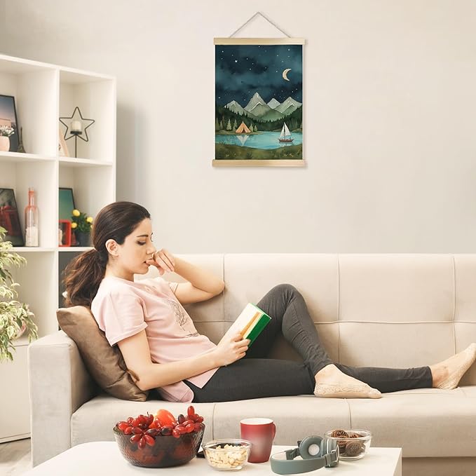 Exqcom Forest Mountain Nature Landscape Wall Decor, Camping Nursery Wall Art Poster, Nature Scenery Posters for Kids Boys Girls Nursery Room Bedroom Playroom, 12x16 Inches