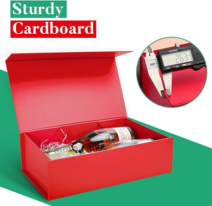 LIFELUM Red Gift Box 13.85 x 8.35 x 4.45 inch Large Gift Boxes with Magnetic Closure Luxury for Gifts Box Contains Card, Ribbon, Shredded Paper Filler Wedding, Christmas, Halloween, Birthday