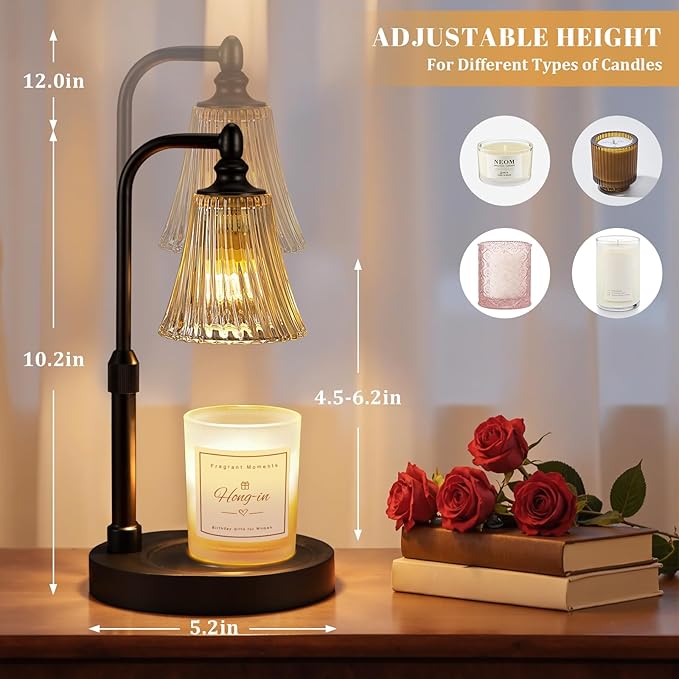 Black Candle Warmer Lamp with Timer Dimmable,Birthday Gifts for Women,Adjustable Height Wax Melt Warmer for Jar Candles,House Warming Gifts New Home,Ideal for Office,Bedroom Home Decor