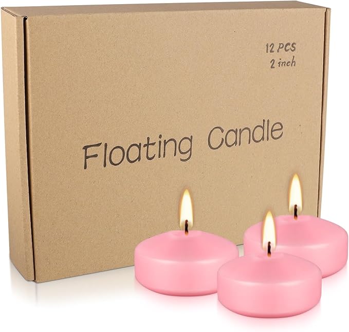 12-Pack 2-Inch Pink Floating Candles - Romantic Decor for Celebrations, and Parties