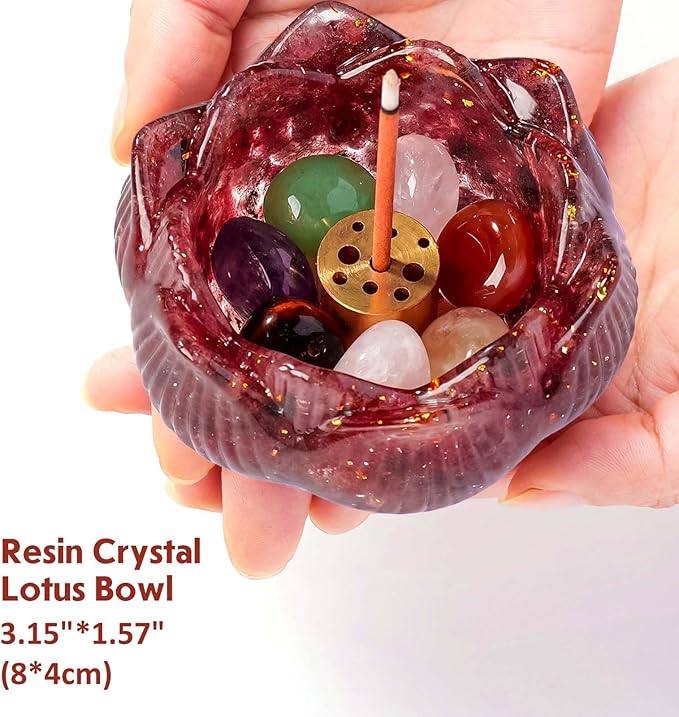 Incense Holder Burner with 40 Incense Sticks Resin Crystal Lotus Flower Incense Holder for Inserting Incense Removable Ash Collector for Meditation Room and Home Decor (Strawberry Quartz, 3.15")