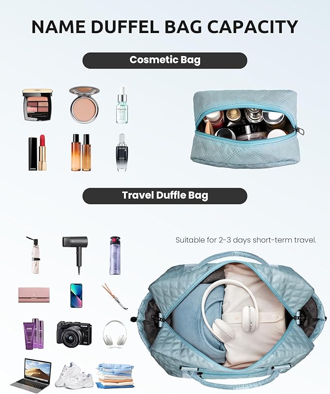 Duffle Bag for Women - Personalized Weekender with Shoulder Strap for Overnight Trips, Water-Resistant Pocket for Makeup, Travel Bag Gift for Sister or Friend